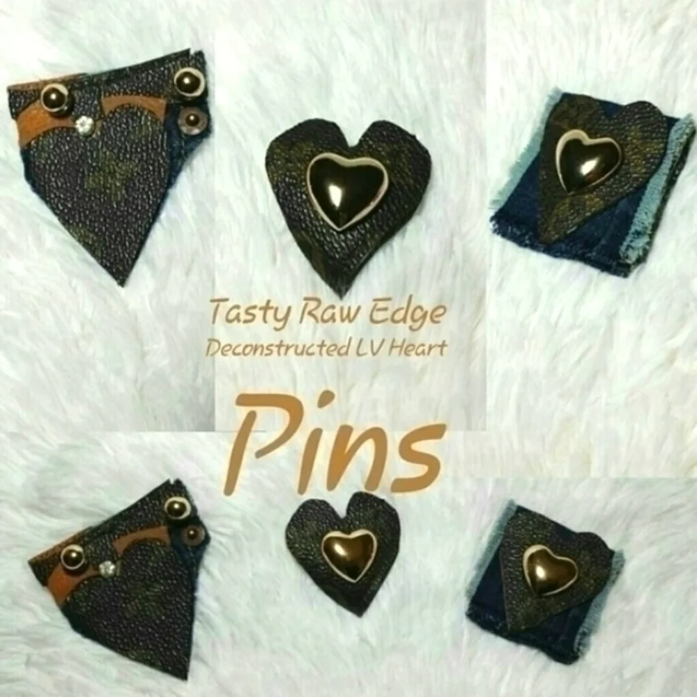 Tasty Raw Edge Denim & Leather Heart Swatch Brooch